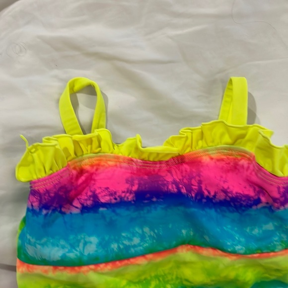 C & R Beachwear 4t rainbow ruffled one piece swim suit euc tye dye - Picture 3 of 8